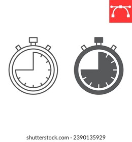 45 minutes timer stopwatch line and glyph icon, timer and deadline, stopwatch vector icon, vector graphics, editable stroke outline sign, eps 10.