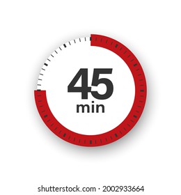 45 minutes timer. Stopwatch symbol in flat style. Editable isolated vector illustration.