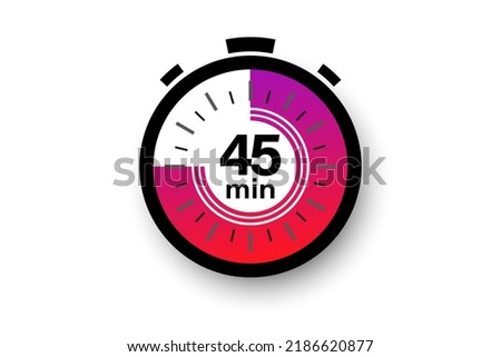 45 minutes timer. Stopwatch symbol in flat style. Editable isolated vector illustration.