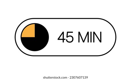 45 Minutes Timer UI UX Design Icon, Modern Minimal Look. Clock, Stop Watch Button, Showing Forty Five Minutes State. Countdown, Cooking, Remaining Amount Indication. Isolated Vector