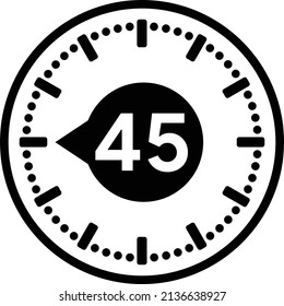 45 Minuten Timer Uhren, Timer 45 Minuten Symbol, Countdown Symbol. Zeitmessung.