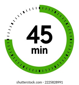 45 Minuten, Begriff der Zeit, Timer, Uhr Illustration, Vektorgrafik.