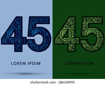 45 ,Number, Abstract, font, concept filigree, floral, natural, water and leaf graphic, vector.
