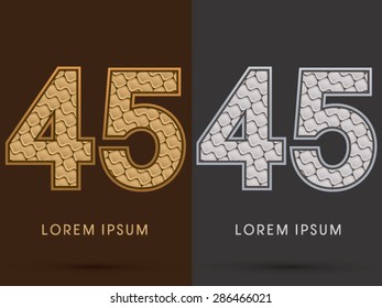 45 Number, Abstract Font, Text, Typography, concept  luxury gold and silver pattern, graphic vector