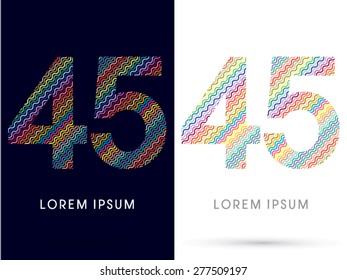 45 ,Number, font, designed using colorful zigzag line, graphic, vector.