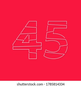 45 number, linear stroke font. Modern trendy, creative style design. For logo, brand label, design elements, corporate identity, application and more. İsolated vector illustration