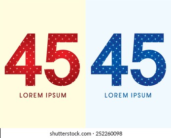 45 ,Number ,Luxury font, designed using red and blue line geometric shape, idea from wicker, basket,woven, ribbons, jewelry, diamond,rope, logo, symbol, icon, graphic, vector.