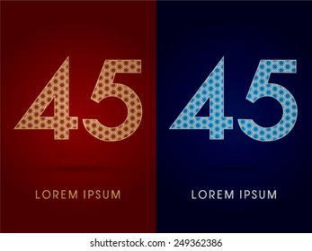 45 ,Number ,Luxury font,designed using gold and silver geometric on dark red and dark blue background,concept shape from screws,hexagon, honeycomb,jewelry,gems, logo, symbol icon,graphic,vector.