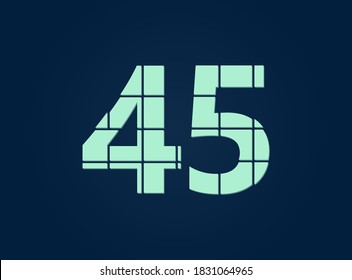 45 number, vector desing font.  Made of knife cut. For logo, brand label, design elements, corporate identity, application & more. IsolatedEps10 illustration