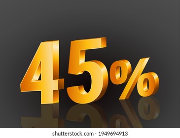 45% de oro 3d, Oferta especial 45% de descuento, Ventas hasta 45%, grandes ofertas, perfecto para volantes, banners, anuncios, pegatinas, íconos de oferta, etc.