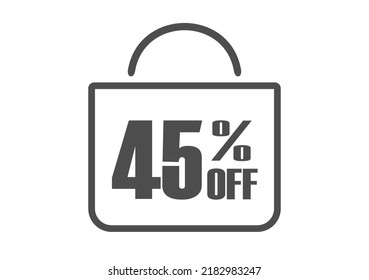 45% Off. Banner for products and services. Shopping bag vector.