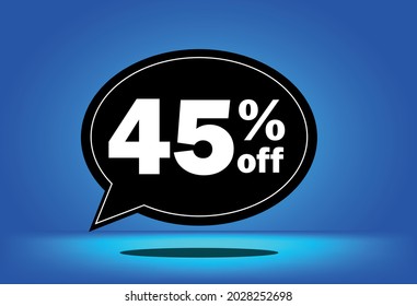 45% de descuento - globo flotante negro y azul - con fondo azul - banner para ofertas promocionales de descuento y reducción