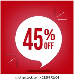 45% off. Discount banner on a white bubble and a red background vector