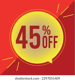45% off. Discount for big sale. yellow balloon on a red background.