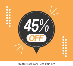 45% off discount. Floating balloon with promotion for sales on orange background. Promotional vector isolated