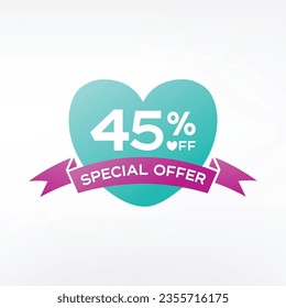 45% off discount promotion sale banner, ads. Valentine's Day Sale, holiday discount tag.