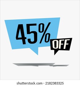 45% off discount sticker sale blue tag isolated vector illustration. discount offer price label, vector price discount symbol floating