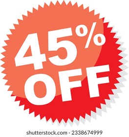 45% off discount stickerwith white fonts and red background