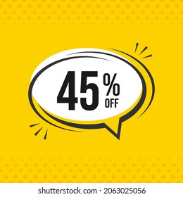 45% de descuento. Emblema vectorial de descuento para ventas, etiquetas, promociones, ofertas, stickers, banners, etiquetas y stickers web. Nueva oferta. Emblema de descuento en colores blanco y negro en amarillo