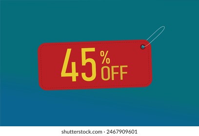 45% off. Forty-five percent discount banner. Red label on a blue background vector.