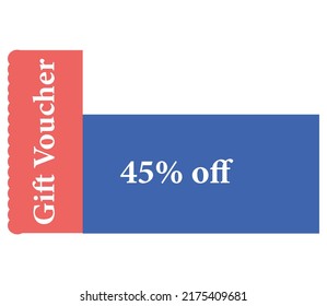 45 % Off Gift Voucher Sign and label vector and illustration art with fantastic font Pink and Blue color variation in white background
