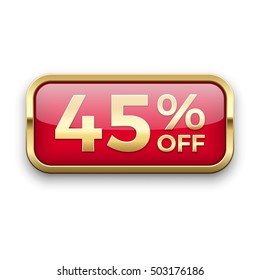 45% off golden badge, vector.