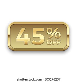 45% off golden badge, vector.