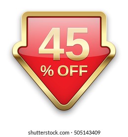 45% off golden badge, vector.