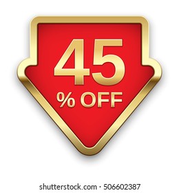 45% off golden badge, vector.