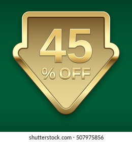 45% off golden badge, vector.