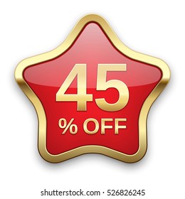 45% off golden badge, vector 