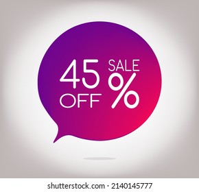 45% off gray gradient banner. Vector illustration label, colorful gradient label design or color transition for your modern design discount campaign promotion