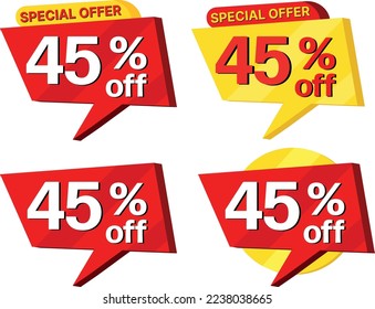 45% off. label set of different styles of special offer sale.