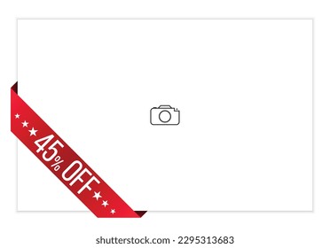 45% off message on ribbon banner. Vector illustration.