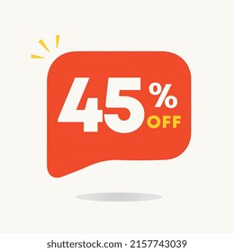 45% off. Price discounts tag for sales. Promotions, special offer retail and stores. Use in banner, social media.