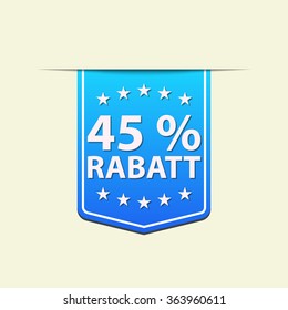 45% Off ribbon label. Red color. German text. Vector illustration. Translation : (title) % Off