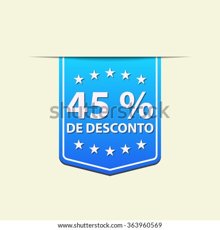 45% Off ribbon label. Red color. Portuguese text. Vector illustration. Translation : (title) % Off