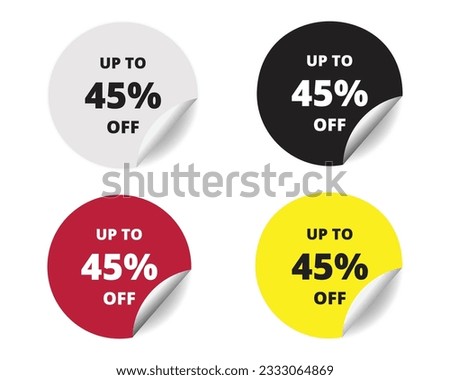 45% off round sticker sign. 45% off circle sticker banner colors set, badge symbol vector illustration