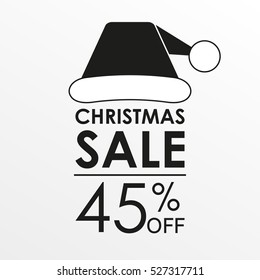 45% off sale. Christmas sale banner and discount design template with Santa Claus hat. Vector illustration.