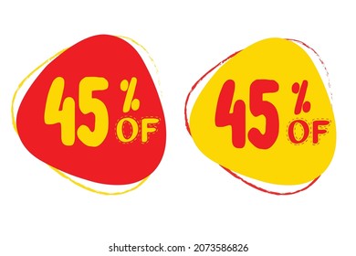 45% OFF Sale Discount Banner. Discount offer price tag. Red and Yellow Lebel