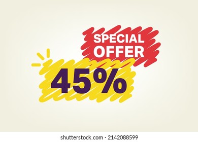 45 % RABATT Bannerform-Vorlage zum Verkauf. Super Sale 45 Prozent Special bieten Badge Ende der Saison Verkauf Coupon Blase Symbol. Modernes Design. Der Rabatt bietet Preisschilder zur Vektorgrafik an.