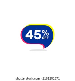 45% OFF Sale Discount Banner. Discount offer price tag. Special offer sale blue label. Vector Sticker Illustration.