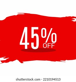 45% OFF Sale Discount Banner. Offer a discount. Special offer isolated abstract red and white background. Vector Illustration