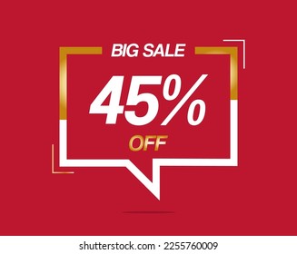 45% off sale isolated. Gold and red balloon sticker discount