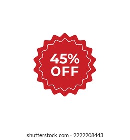 45% off sale label symbol promotion flat icon, Sale tag vector badge template, clearance sale sticker emblem, bargain sale red sign modern design isolated on white background