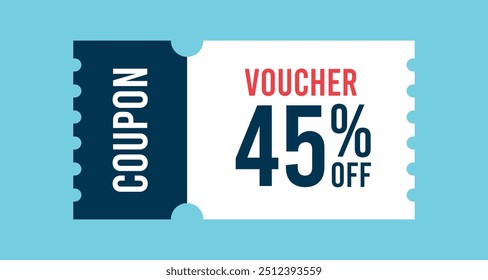 45% Rabatt auf Gutschein Gutschein. Geschenkgutschein, 45 Prozent Promotion-Illustration, Tag-Label, Verkauf Banner mit Rabatt-Gutschein.