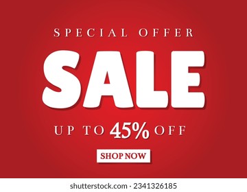 45% off. Special offer sale banner, up to 45% off shop now. Sale banner for social media template isolated on red background