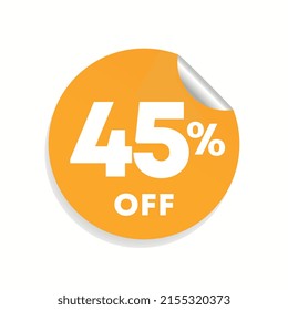 45% off. Sticker for offer, promotion, sales. Vector illustration for pricing in retail advertising campaigns.