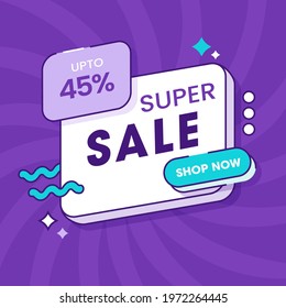 UP TO 45% Off For Super Sale Poster Or Template Design In Purple And White Color.