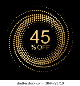 45% off, vector graphic element, golden spiral, halftone style , web design, sale, discount, marketing.